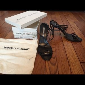 Black patent strappy Manolo Blahnik sandals